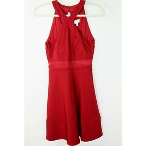 Emerald Sundae Sheer Mesh Waist Red Dress